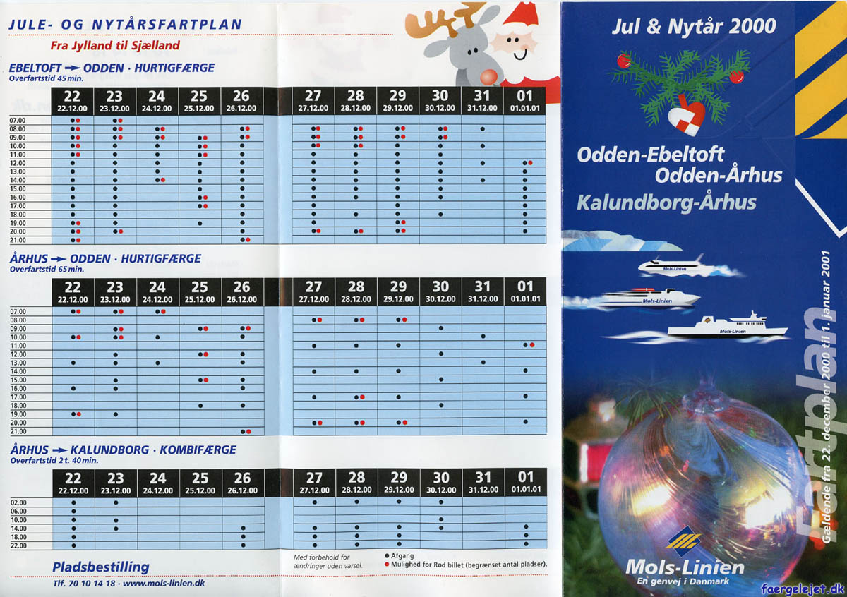 Jule- og nytrsfartplan fra Jylland til Sjlland 2000-2001
