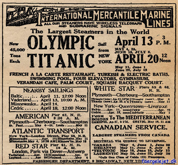 Fartplan for Olympic og Titanic april-juli 1912