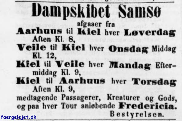 Fartplan for Dampskibet Samsø 1868