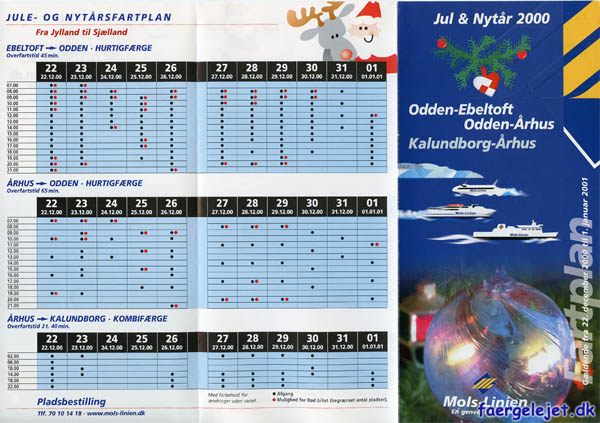 Jule- og nytårsfartplan fra Jylland til Sjælland 2000-2001